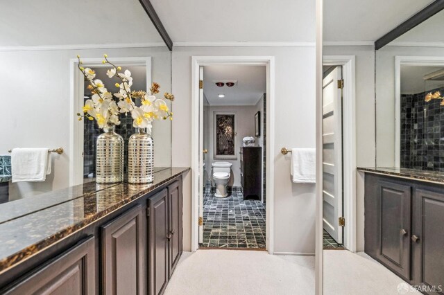 68 Castro St, San Francisco, CA 94114 - full bath featuring toilet, vanity, crown molding, and tile patterned flooring