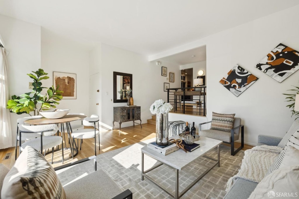 living room featuring light wood-type flooring