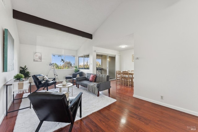 355 Parkview Ter Unit A6, Vallejo, CA 94589 - living area with baseboards, lofted ceiling with beams, and wood finished floors