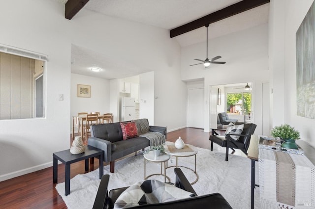 355 Parkview Ter Unit A6, Vallejo, CA 94589 - living room with baseboards, ceiling fan, beamed ceiling, and wood finished floors