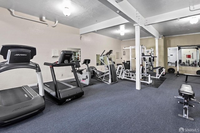536 Wisconsin St, San Francisco, CA 94107 - workout area featuring beam ceiling, a textured ceiling, and decorative columns