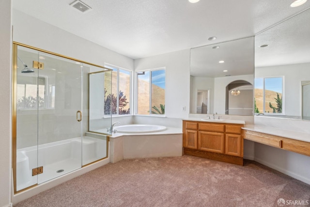 5317 Judsonville Dr, Antioch, CA 94531 - full bath featuring carpet flooring, a shower stall, a bath, vanity, and recessed lighting