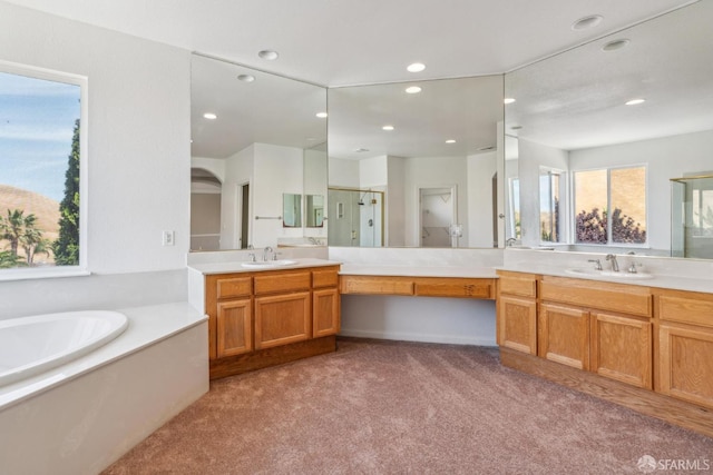 5317 Judsonville Dr, Antioch, CA 94531 - full bath featuring carpet flooring, recessed lighting, a garden tub, vanity, and a shower with shower door