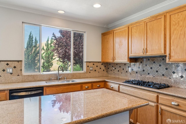 5317 Judsonville Dr, Antioch, CA 94531 - kitchen with a sink, black appliances, healthy amount of natural light, crown molding, and decorative backsplash