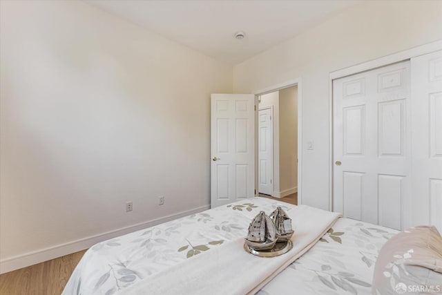 bedroom featuring a closet and hardwood / wood-style flooring