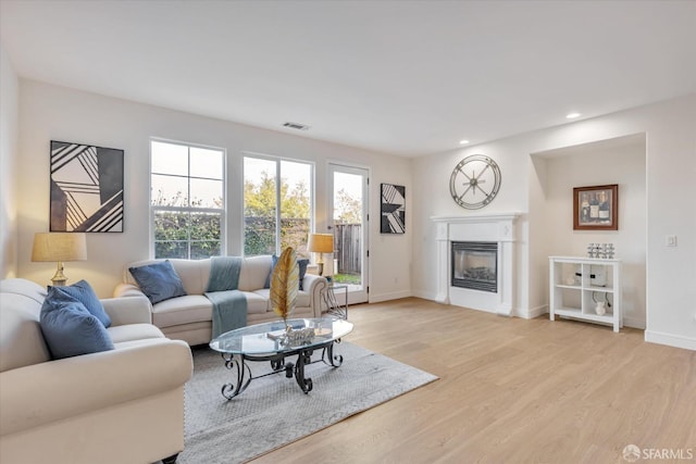 living room with light wood-type flooring