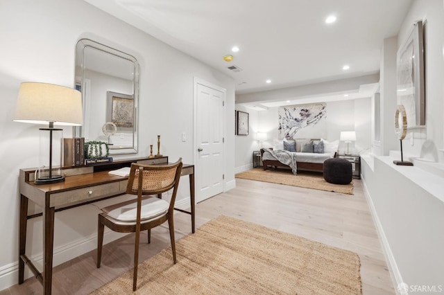 office area featuring light hardwood / wood-style floors