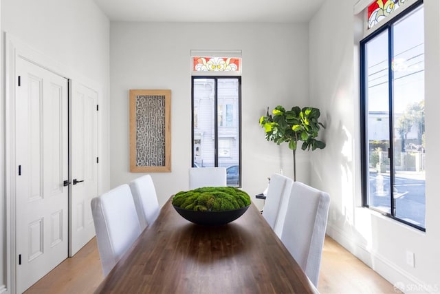 dining area with hardwood / wood-style floors