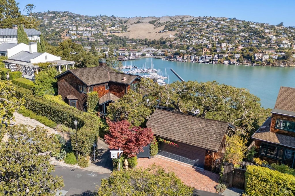 aerial view with a water view