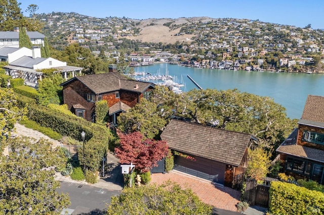 aerial view with a water view