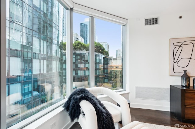 bedroom featuring dark wood-type flooring and multiple windows