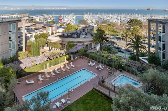 88 King St Unit 520, San Francisco, CA 94107 - drone / aerial view of a pool, a nearby body of water, and a marina