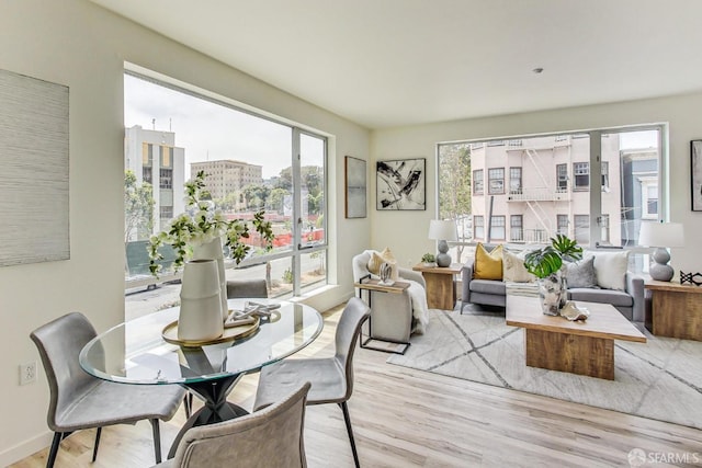 dining space featuring light hardwood / wood-style floors