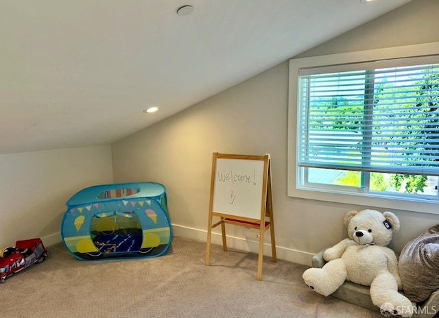 139 Hall Ln, Walnut Creek, CA 94597 - recreation room with lofted ceiling, carpet flooring, and recessed lighting