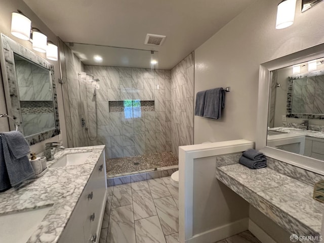 139 Hall Ln, Walnut Creek, CA 94597 - full bathroom featuring marble finish floors, a walk in shower, toilet, baseboards, and recessed lighting