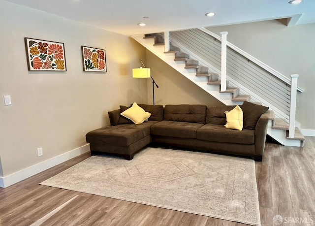 139 Hall Ln, Walnut Creek, CA 94597 - living area with stairway, wood finished floors, and recessed lighting