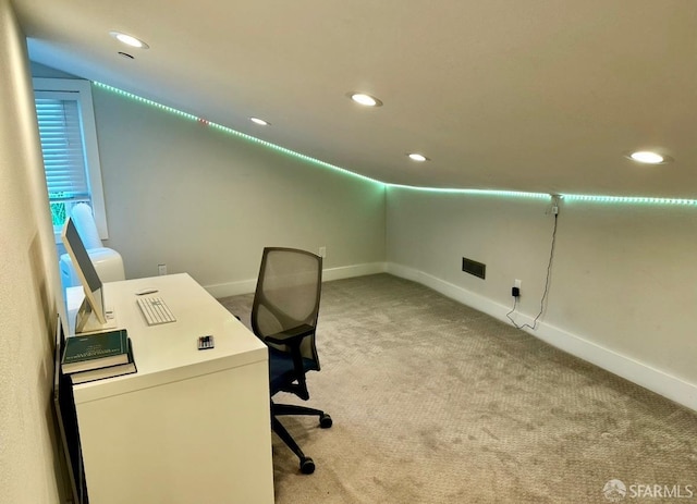 139 Hall Ln, Walnut Creek, CA 94597 - unfurnished office featuring lofted ceiling, light colored carpet, and recessed lighting