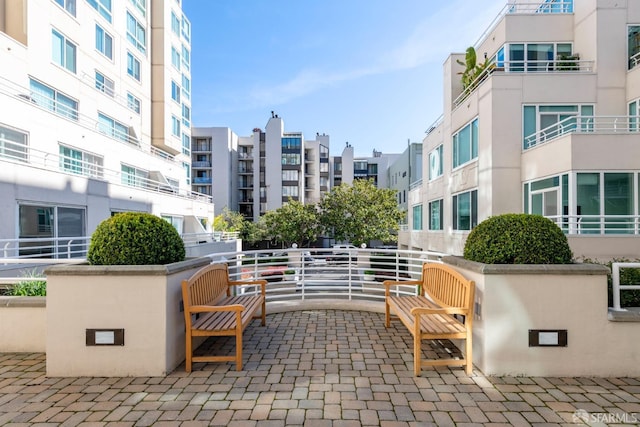 view of patio with a view of city