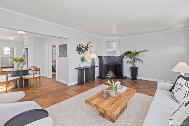 939 Innes Ave, San Francisco, CA 94124 - living area with baseboards and a brick fireplace