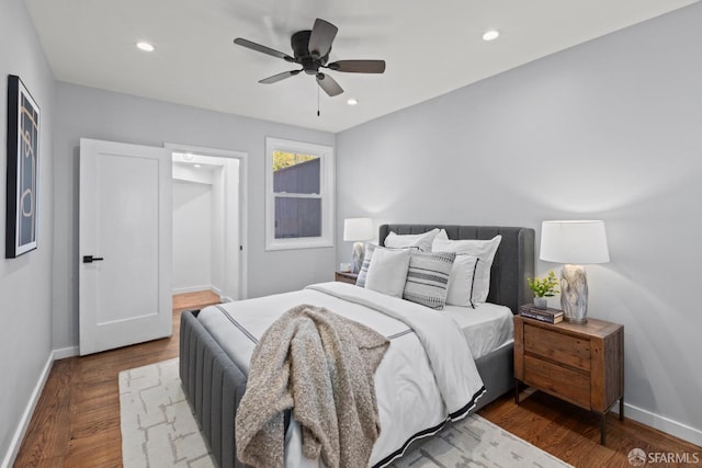939 Innes Ave, San Francisco, CA 94124 - bedroom with dark wood-type flooring, ceiling fan, and recessed lighting
