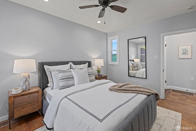 939 Innes Ave, San Francisco, CA 94124 - bedroom with wood finished floors, recessed lighting, and a ceiling fan
