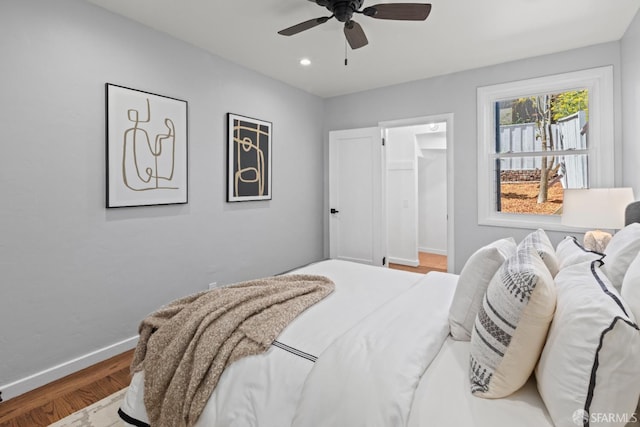 939 Innes Ave, San Francisco, CA 94124 - bedroom with wood finished floors, a walk in closet, recessed lighting, and ceiling fan