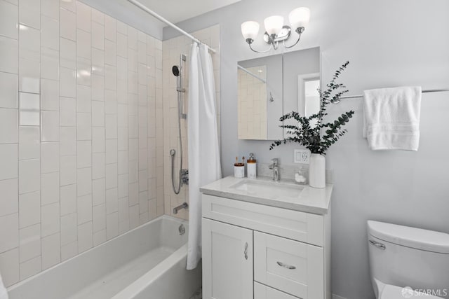939 Innes Ave, San Francisco, CA 94124 - bathroom with vanity, shower / bathtub combination with curtain, and a chandelier