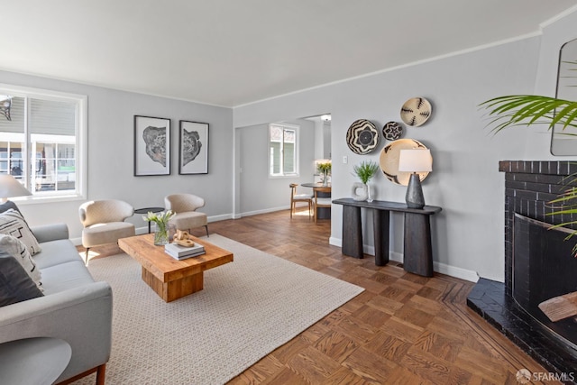 939 Innes Ave, San Francisco, CA 94124 - living area with baseboards and a brick fireplace