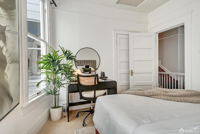 bedroom with a closet and carpet