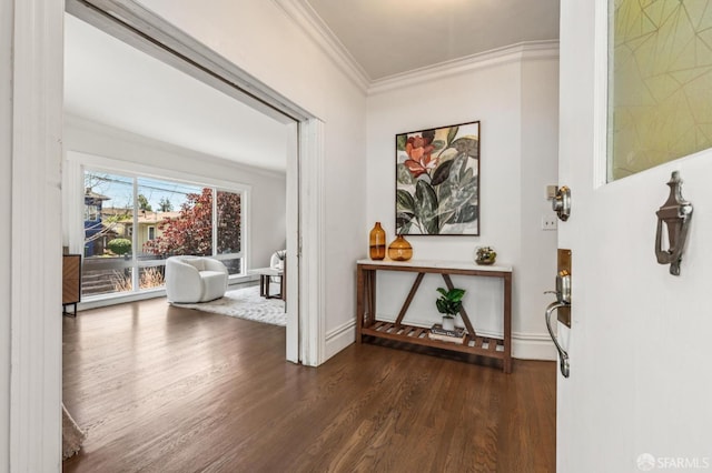 882 56th St, Oakland, CA 94608 - corridor featuring crown molding and dark wood-type flooring