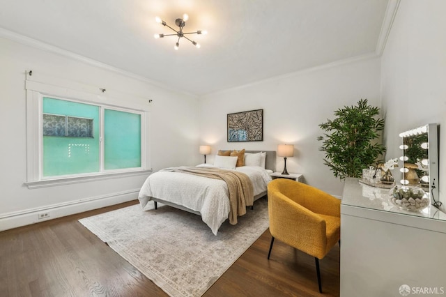 882 56th St, Oakland, CA 94608 - bedroom featuring crown molding, a chandelier, and dark wood finished floors