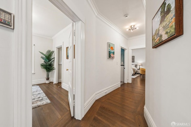 882 56th St, Oakland, CA 94608 - corridor featuring crown molding and dark wood-style floors
