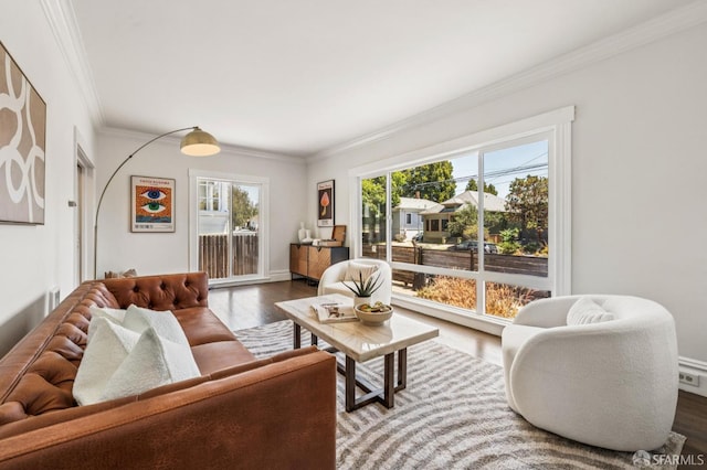 882 56th St, Oakland, CA 94608 - living area featuring ornamental molding and wood finished floors