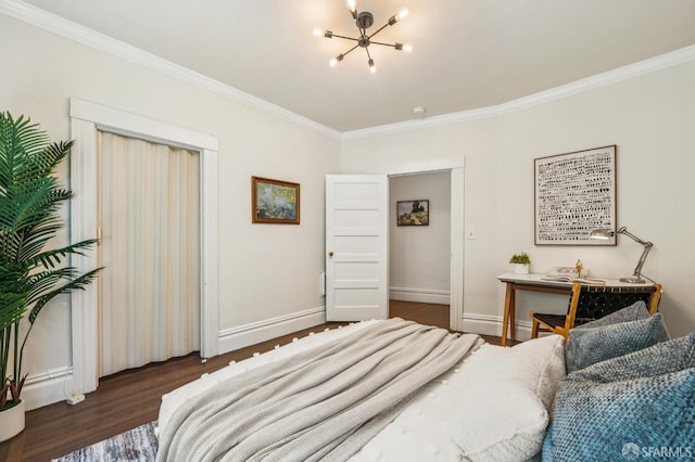 882 56th St, Oakland, CA 94608 - bedroom with a chandelier, ornamental molding, and wood finished floors