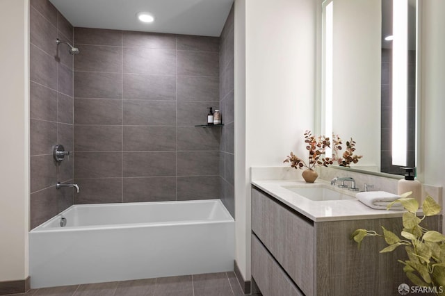 333 Beale St Unit 5I, San Francisco, CA 94105 - bathroom with vanity, shower / tub combination, recessed lighting, and tile patterned flooring