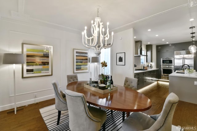 331 Vicente St, San Francisco, CA 94127 - dining area featuring a chandelier, dark wood-type flooring, and recessed lighting