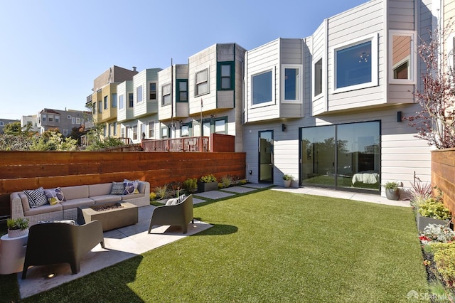 331 Vicente St, San Francisco, CA 94127 - rear view of property featuring an outdoor living space with a fire pit, a residential view, and a patio