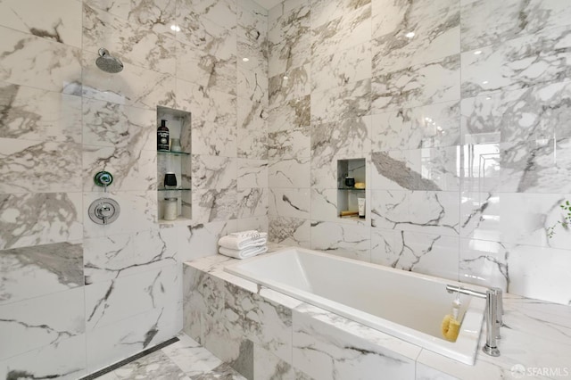 331 Vicente St, San Francisco, CA 94127 - bathroom featuring a bath, tile walls, and a marble finish shower