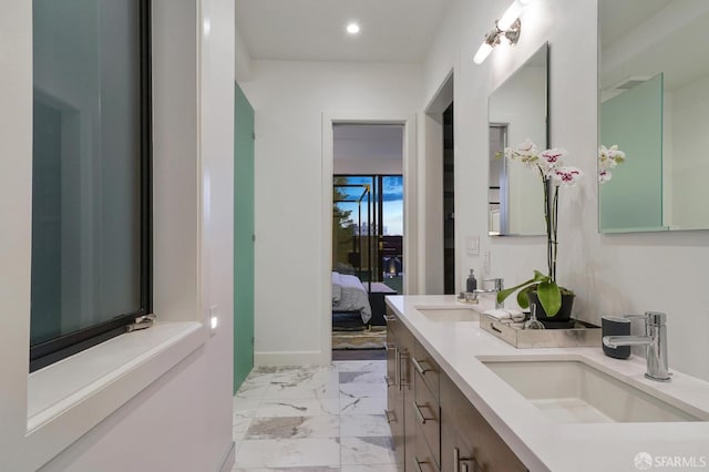331 Vicente St, San Francisco, CA 94127 - ensuite bathroom with double vanity, marble look tile flooring, and recessed lighting