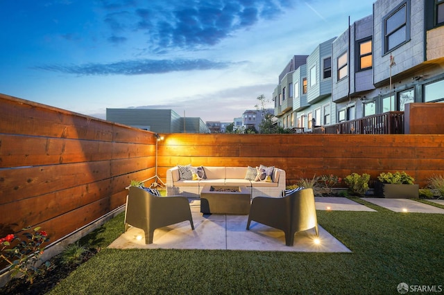 331 Vicente St, San Francisco, CA 94127 - fenced backyard featuring an outdoor living space with a fire pit and a patio