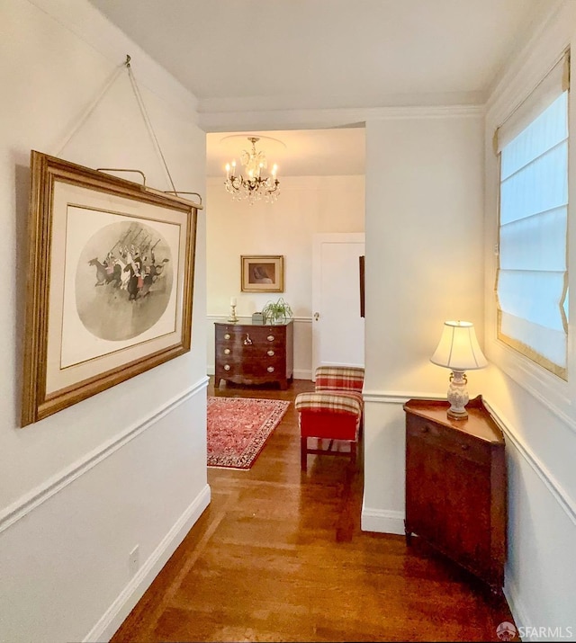 2111 Hyde St Unit 505, San Francisco, CA 94109 - hall featuring wood finished floors, a chandelier, and ornamental molding
