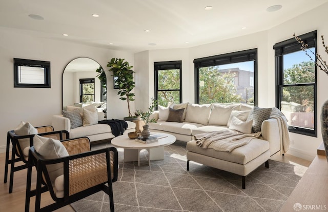 living room with light hardwood / wood-style floors