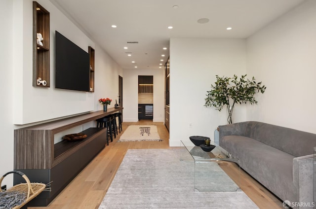 living room featuring light wood-type flooring