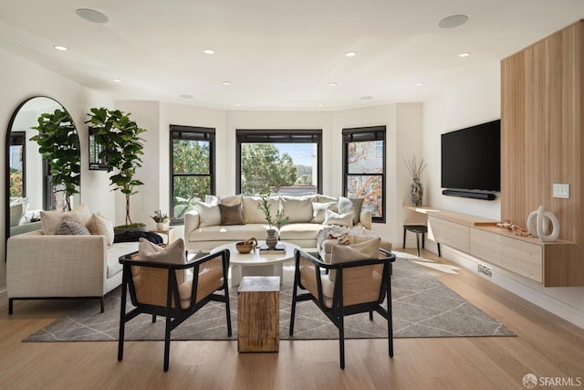 living room with light wood-type flooring