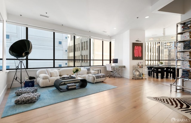 living room featuring light hardwood / wood-style floors