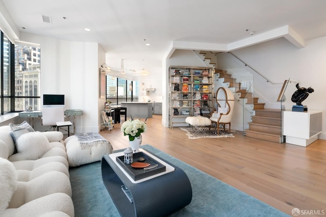 living room with hardwood / wood-style floors