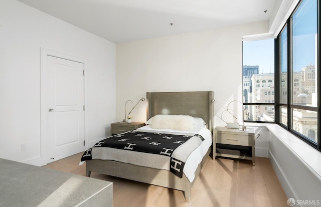 bedroom with light hardwood / wood-style flooring