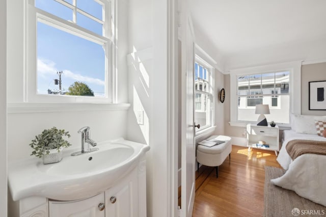 bathroom featuring vanity and wood finished floors