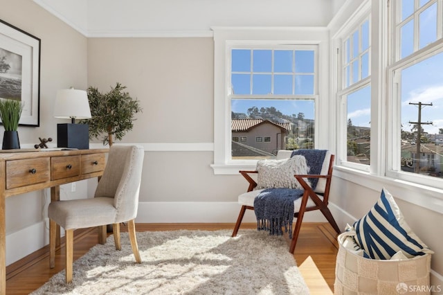 home office featuring baseboards and wood finished floors