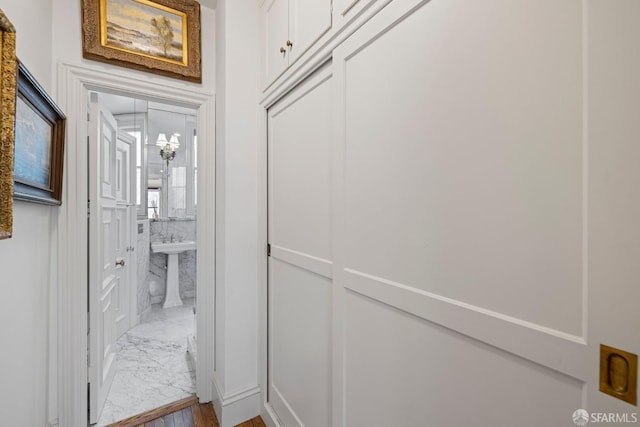 interior space with marble finish floor